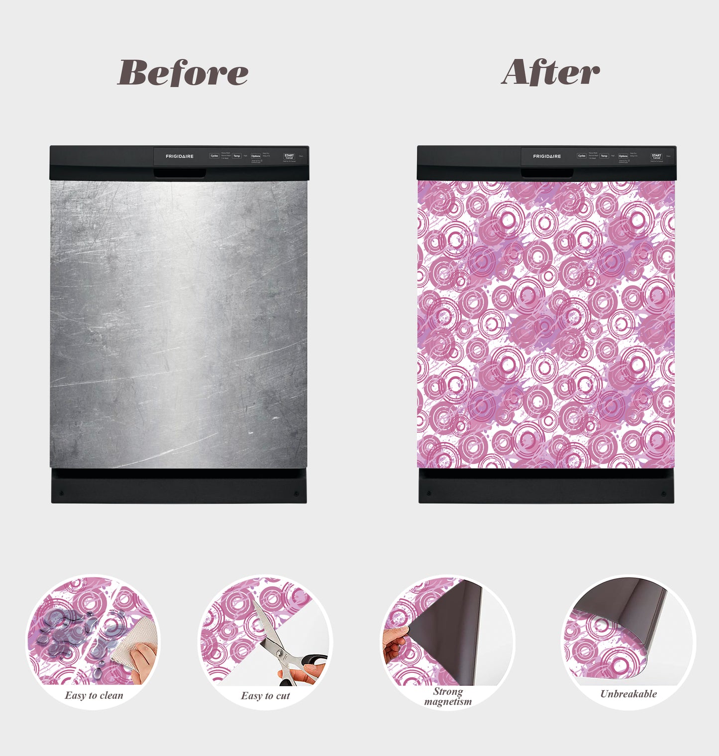 Dishwasher Magnet Cover - Reusable Magnetic Tiles Decal - Pack of 4 Tiles - V023