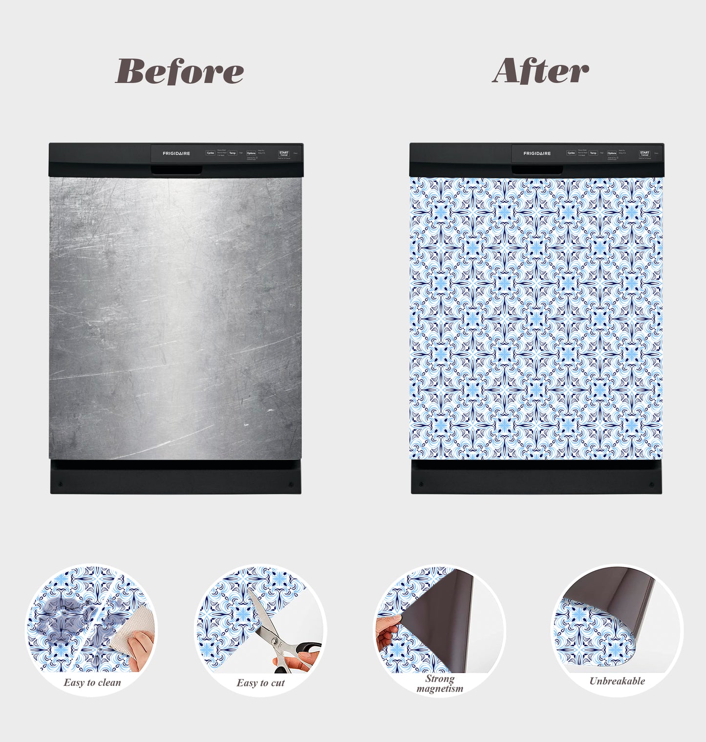 Dishwasher Magnet Cover - Reusable Magnetic Tiles Decal - Pack of 4 Tiles - V080