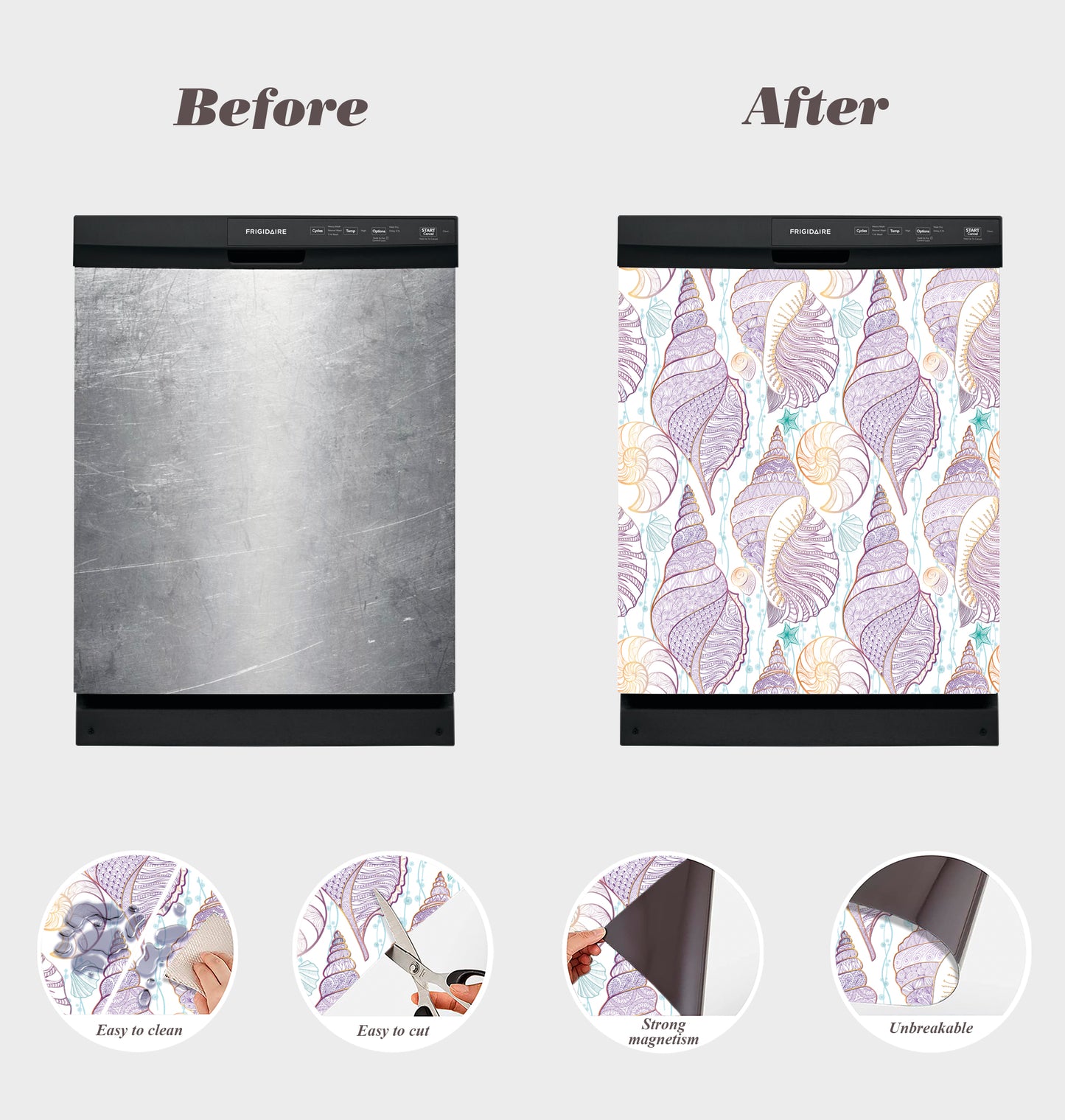 Dishwasher Magnet Cover - Reusable Magnetic Tiles Decal - Pack of 4 Tiles - V048