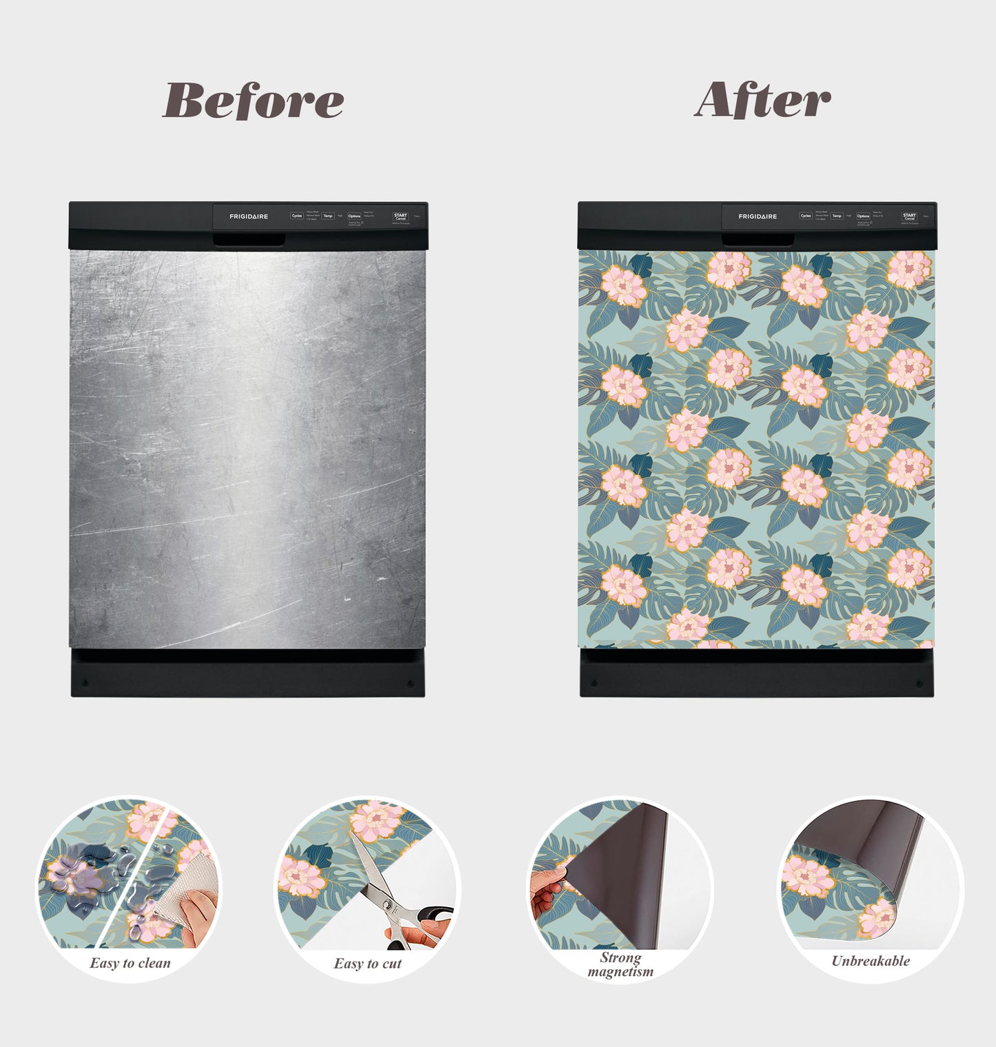 Dishwasher Magnet Cover - Reusable Magnetic Tiles Decal - Pack of 4 Tiles - V03