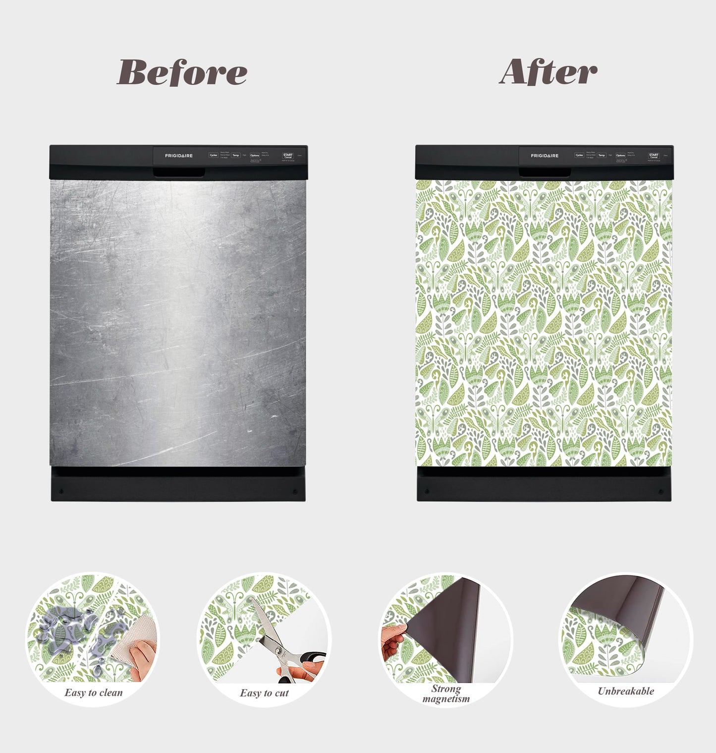 Dishwasher Magnet Cover - Reusable Magnetic Tiles Decal - Pack of 4 Tiles - V06