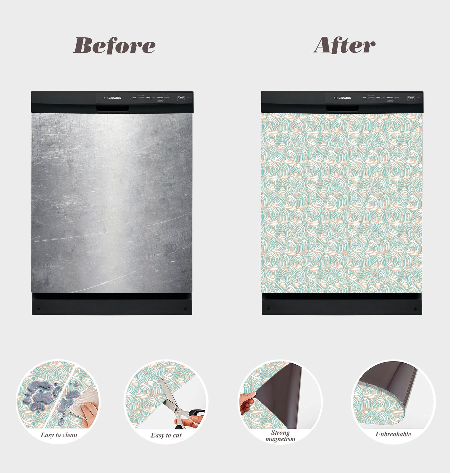 Dishwasher Magnet Cover - Reusable Magnetic Tiles Decal - Pack of 4 Tiles - V011