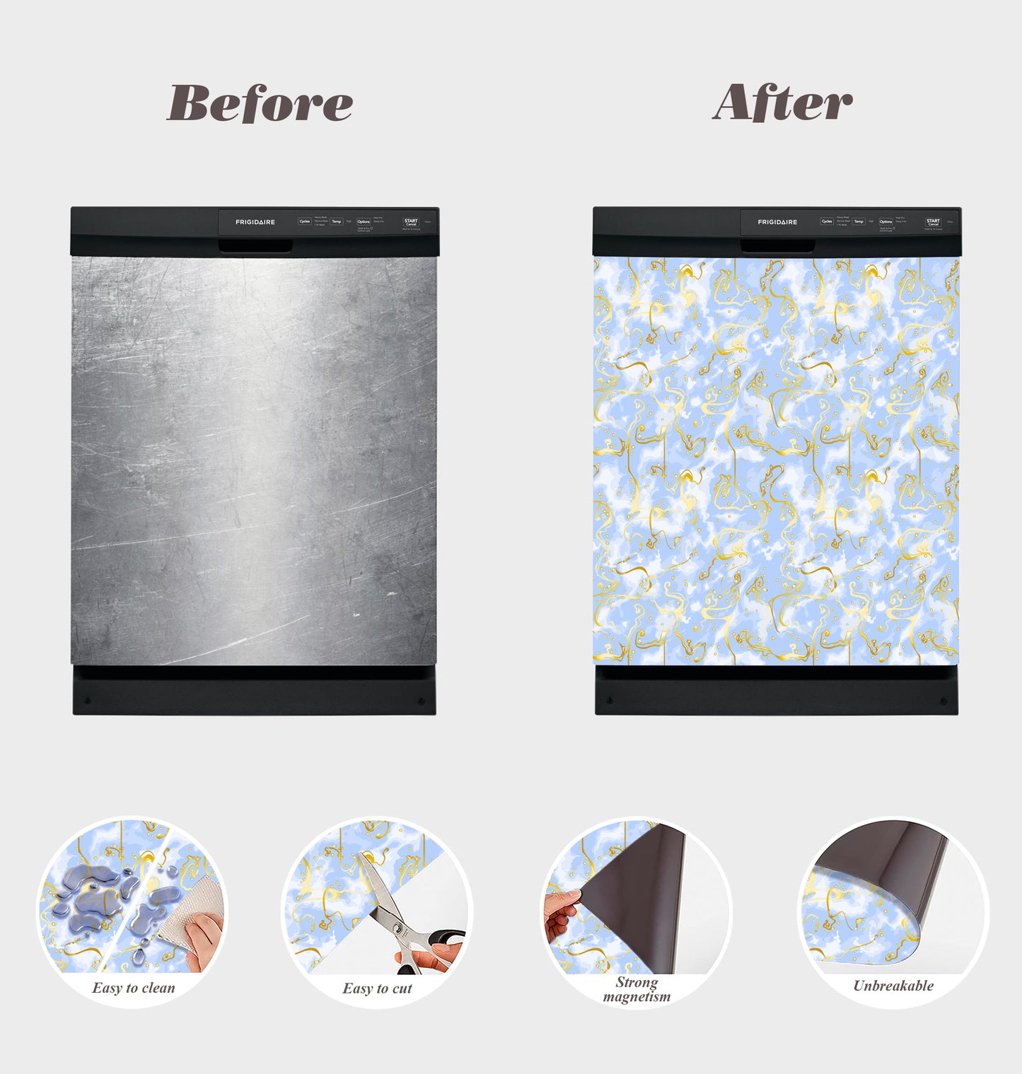 Dishwasher Magnet Cover - Reusable Magnetic Tiles Decal - Pack of 4 Tiles - V02