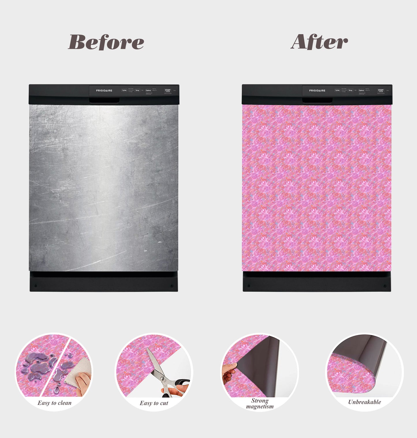 Dishwasher Magnet Cover - Reusable Magnetic Tiles Decal - Pack of 4 Tiles - V08