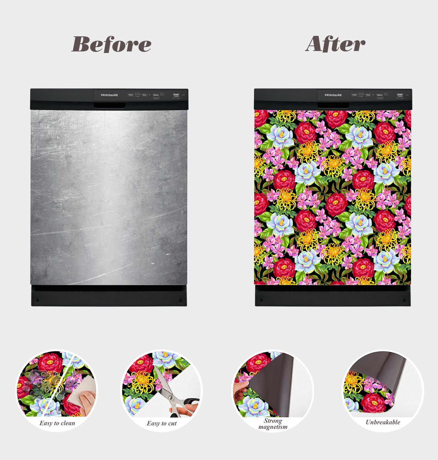 Dishwasher Magnet Cover - Reusable Magnetic Tiles Decal - Pack of 4 Tiles - V040