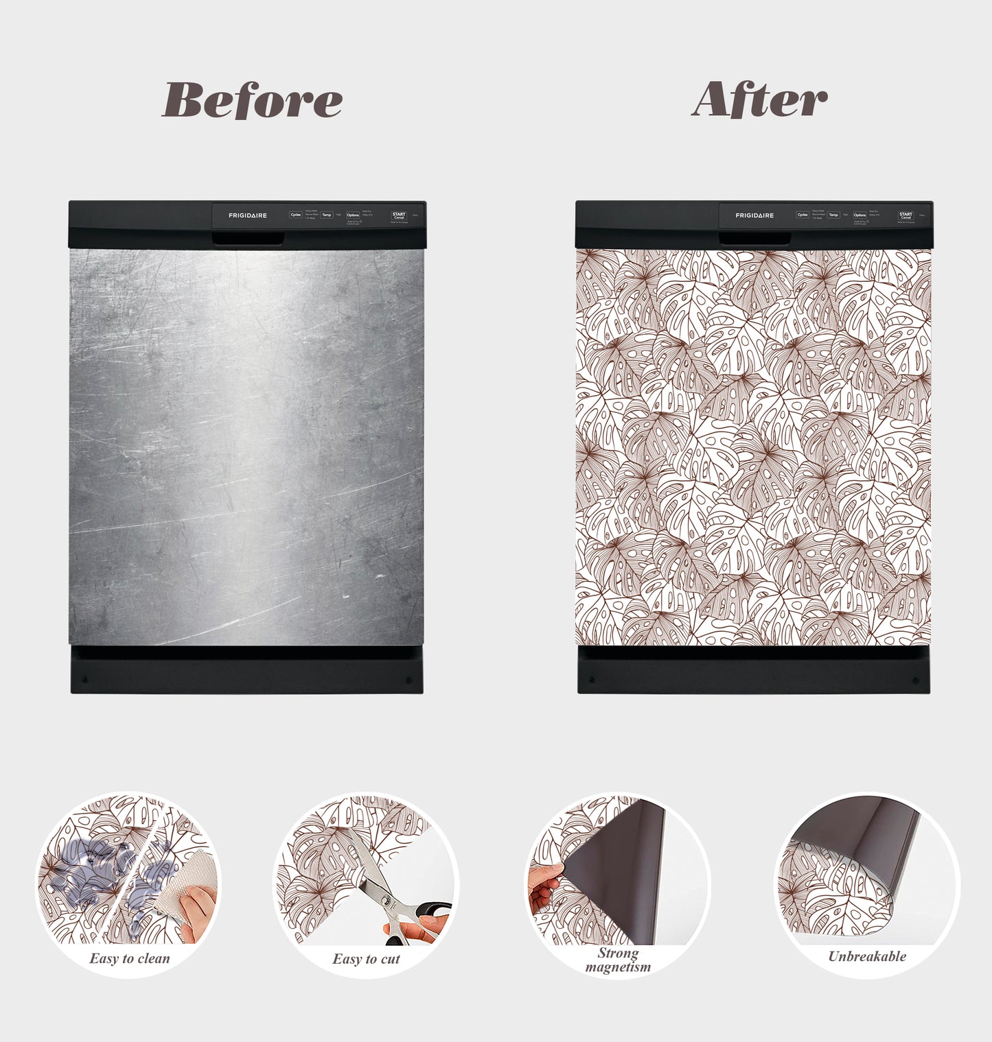 Dishwasher Magnet Cover - Reusable Magnetic Tiles Decal - Pack of 4 Tiles - V037