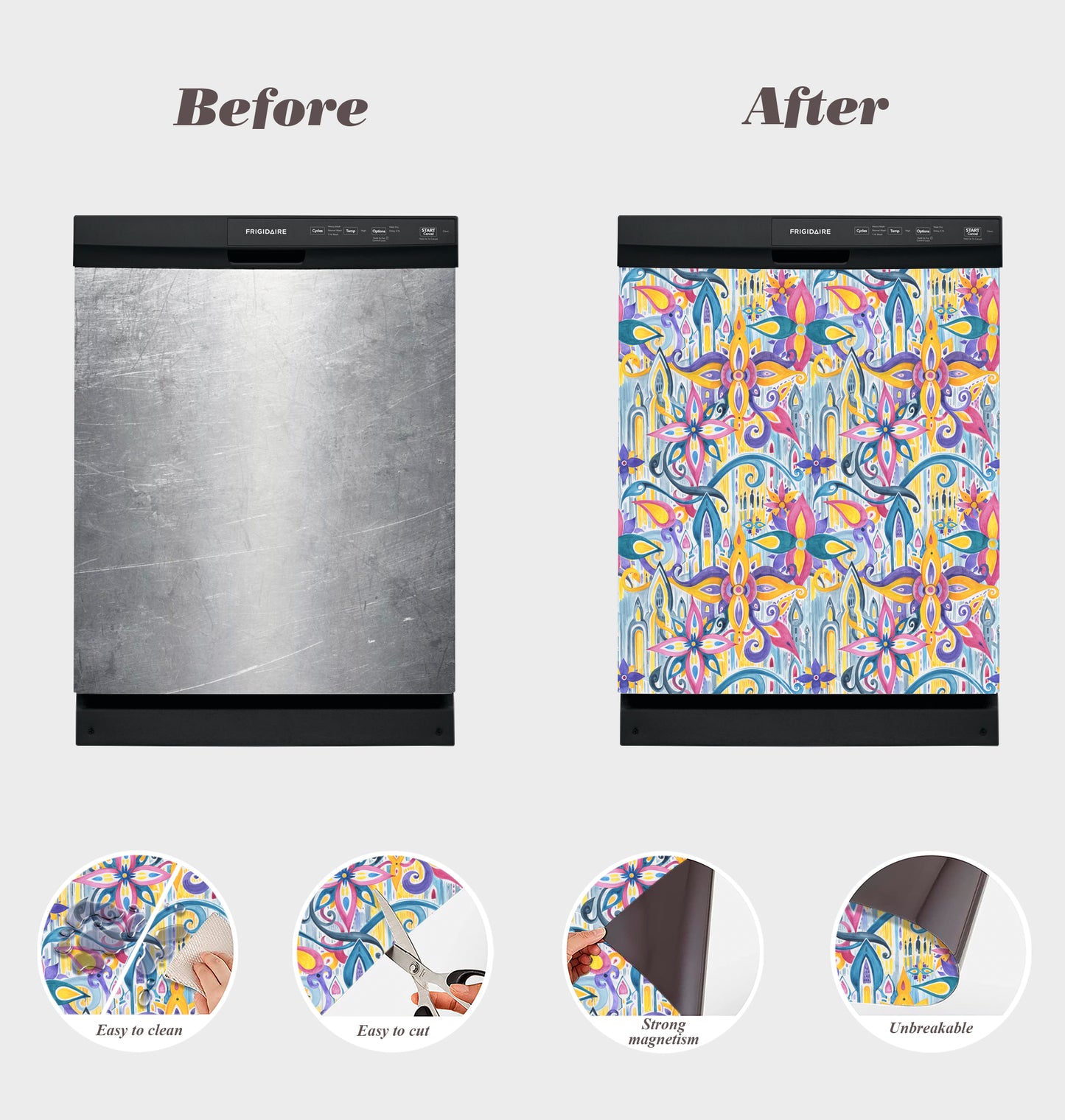 Dishwasher Magnet Cover - Reusable Magnetic Tiles Decal - Pack of 4 Tiles - V032