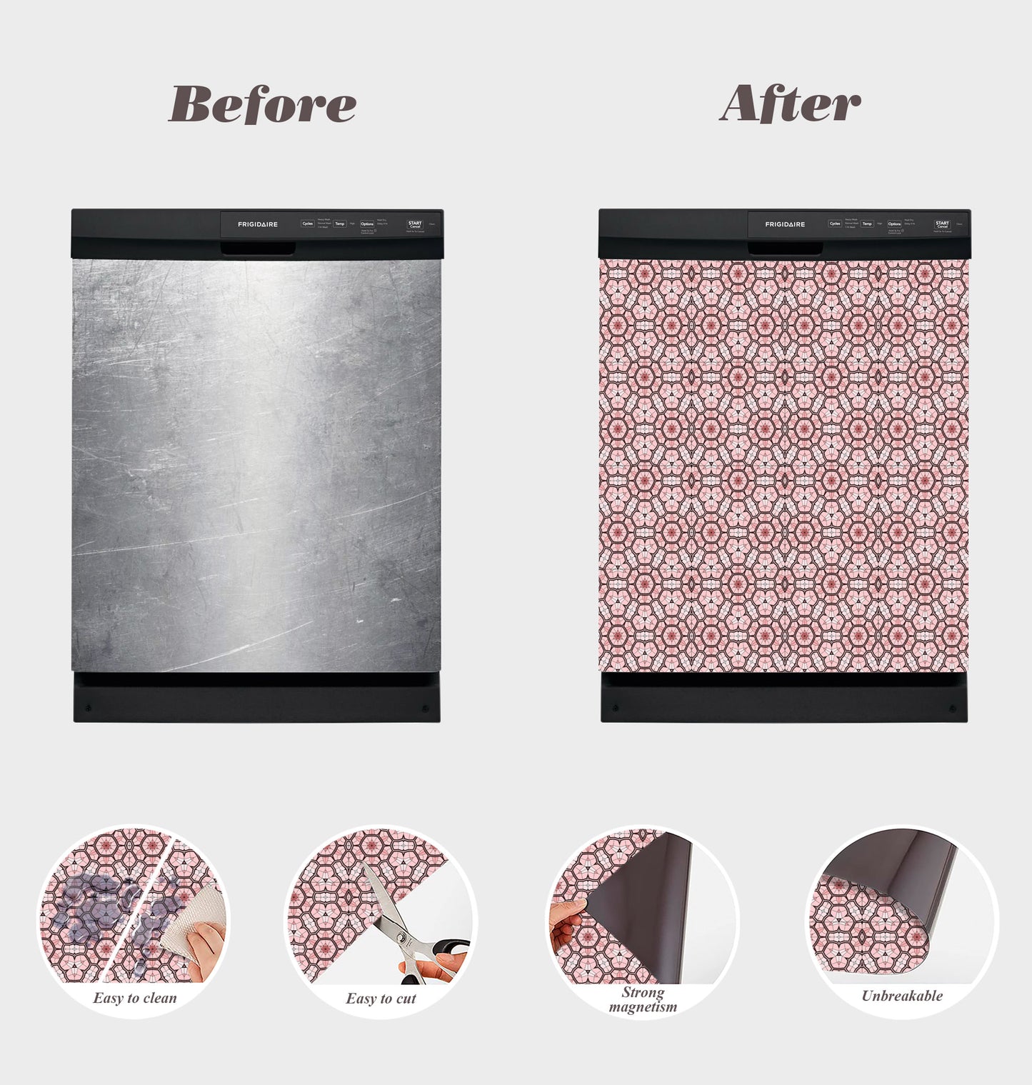 Dishwasher Magnet Cover - Reusable Magnetic Tiles Decal - Pack of 4 Tiles - V073