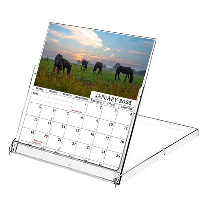 2025 CD-Style Desk Calendar 12 Months Calendar / Planner / Desk Calendar With CD Case Stand, Office Decor, Christmas Gifts (Horses)