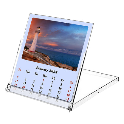 2025 CD-Style Desk Calendar 12 Months Calendar / Planner / Desk Calendar With CD Case Stand, Office Decor, Christmas Gifts (Lighthouses)