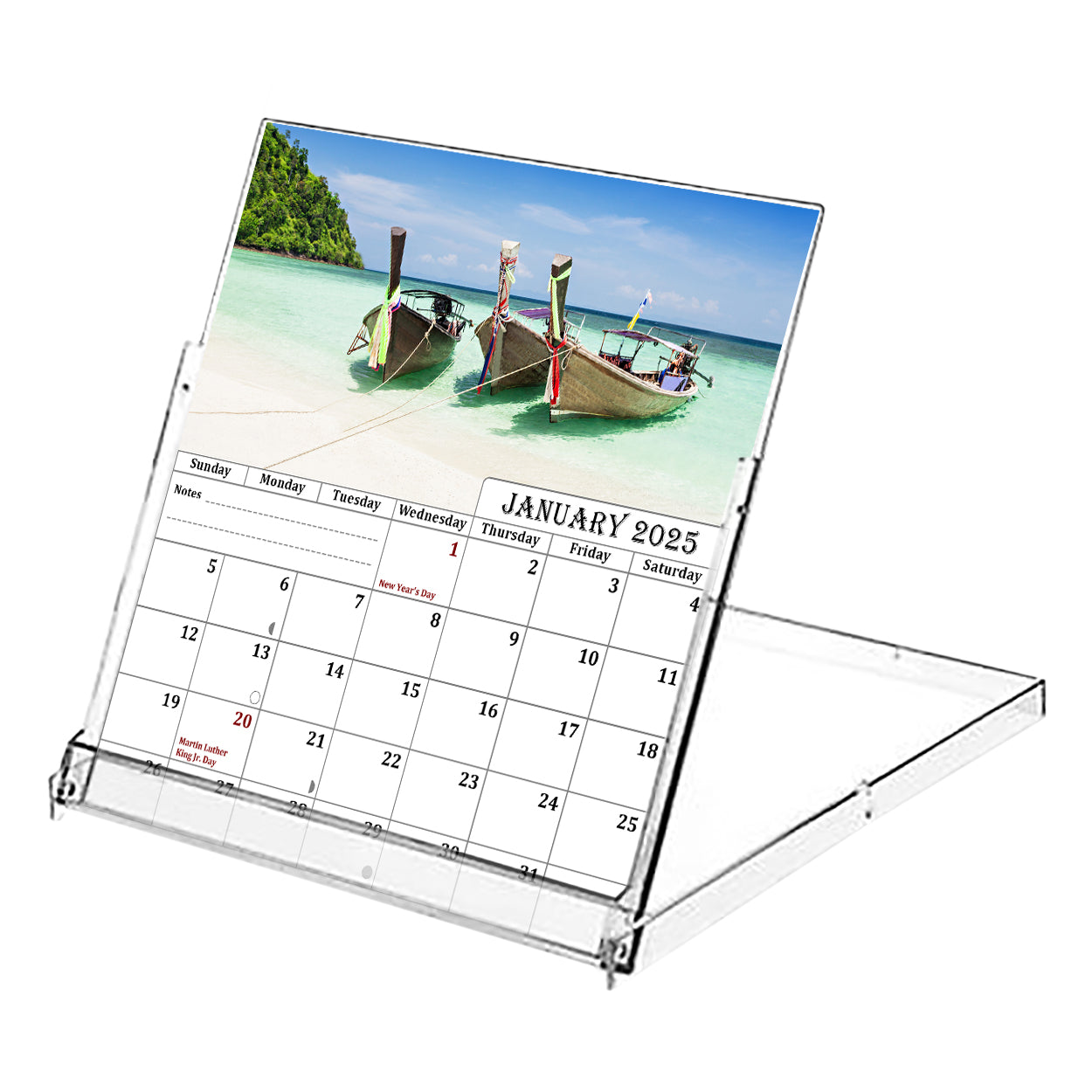 2025 CD-Style Desk Calendar 12 Months Calendar / Planner / Desk Calendar With CD Case Stand, Office Decor, Christmas Gifts (Beaches)