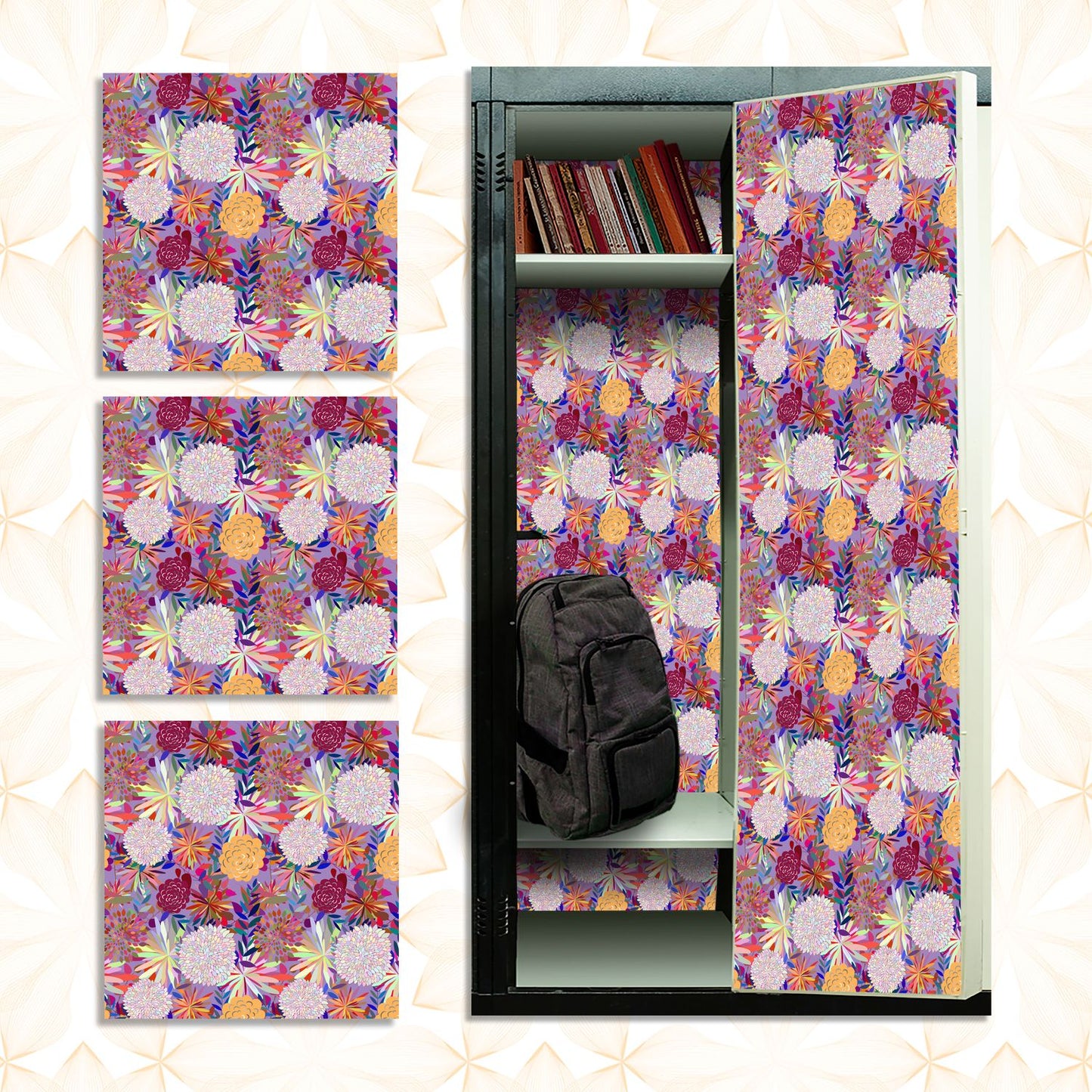 Deluxe School Locker Magnetic Wallpaper - Pack of 3 Sheets - (Flowers) (vg 029)