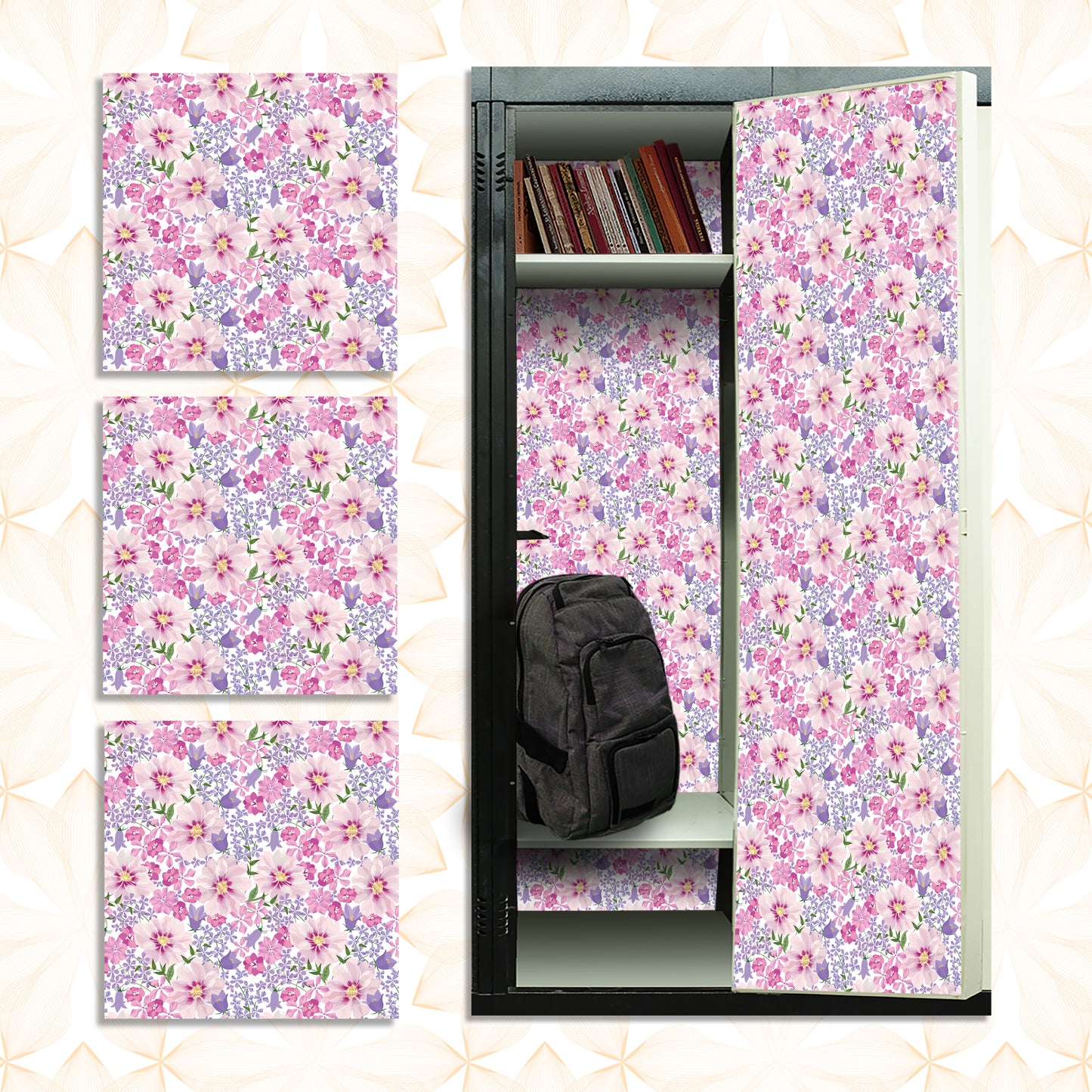 School Locker Magnetic Wallpaper - Pack of 12 Sheets - (Flowers vg07)