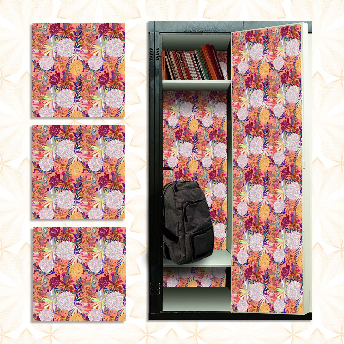 Deluxe School Locker Magnetic Wallpaper - Pack of 3 Sheets - (Flowers) (vg 027)