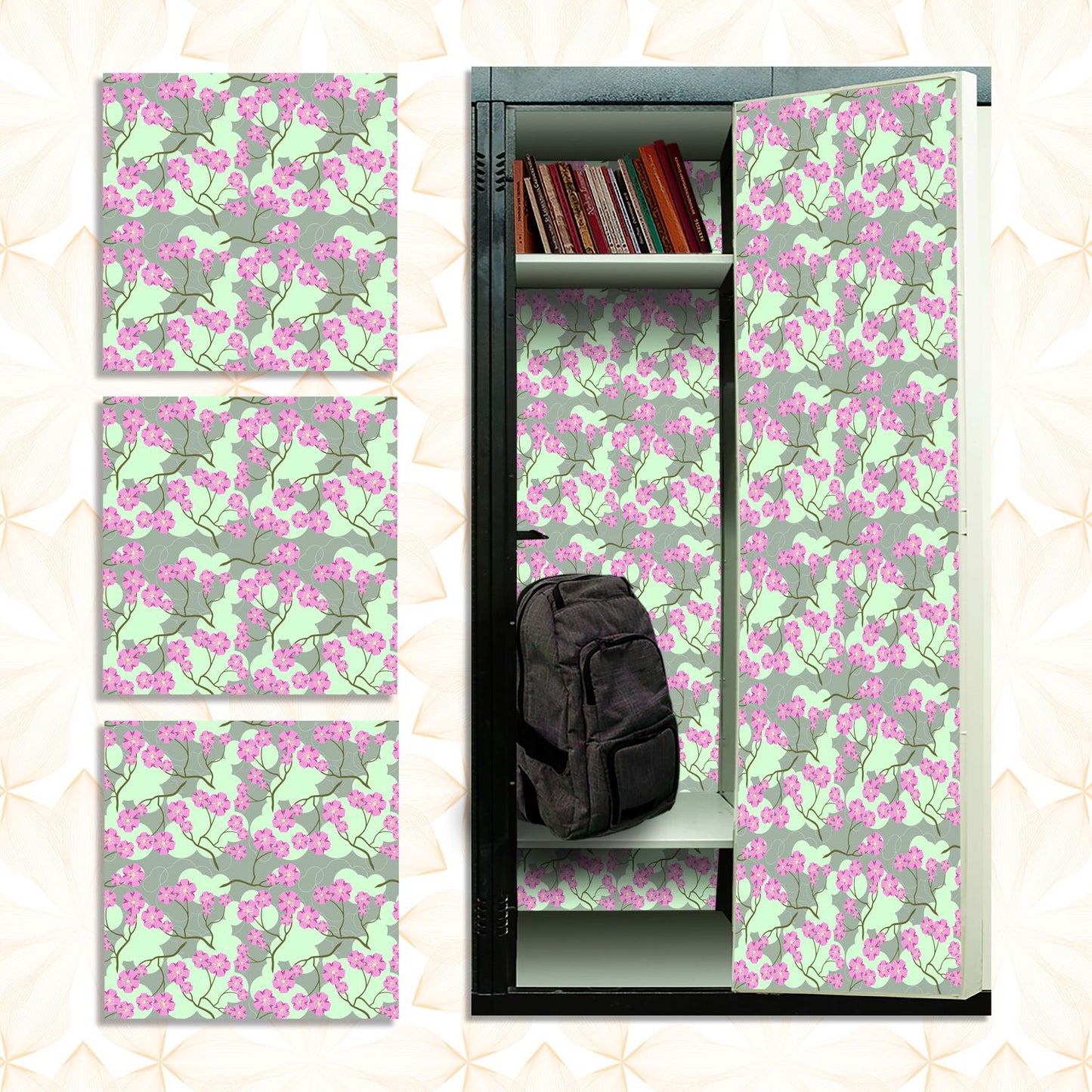 Deluxe School Locker Magnetic Wallpaper - Pack of 3 Sheets - (Flowers) (vg 031)