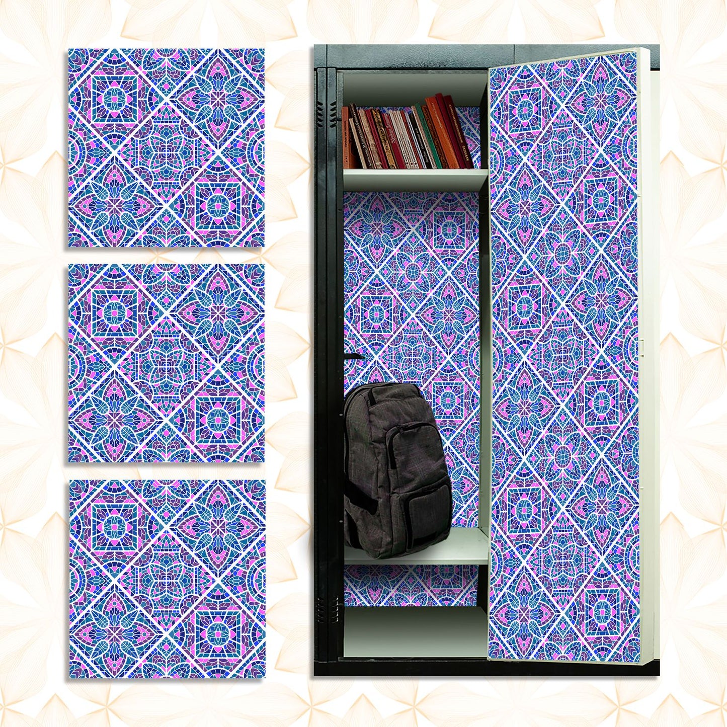 Deluxe School Locker Magnetic Wallpaper (Full sheet Magnetic) - Full Cover Standard Half Lockers - Trimmable, Easy Install, Remove & Reuse - Pack of 12 Sheets - Geometric (vg 023)