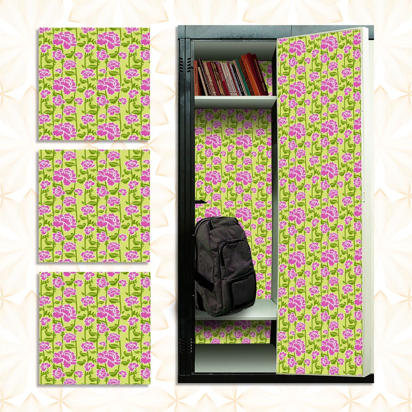 Deluxe School Locker Magnetic Wallpaper - Pack of 3 Sheets - (Flowers) (vg 015)