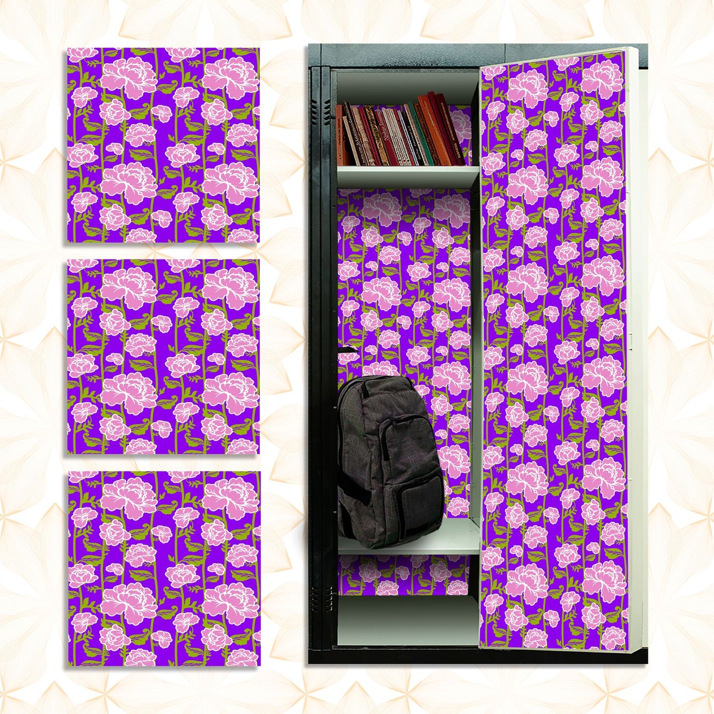 Deluxe School Locker Magnetic Wallpaper - Pack of 3 Sheets - (Flowers) (vg 016)