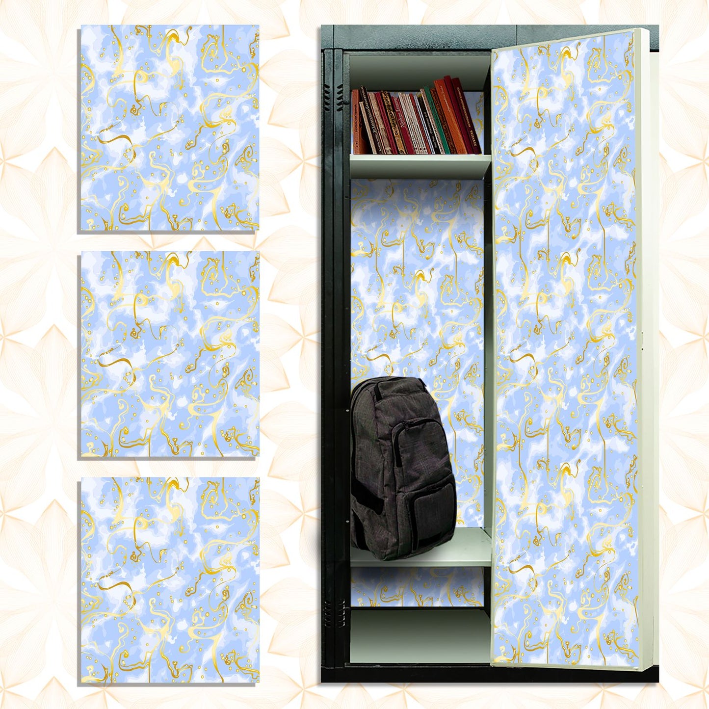 Magnetic Locker Wallpaper (Full sheet Magnetic) - Remove & Reuse Decorative Vinyl - Pack of 3 Sheets (Marble) (vg 034)