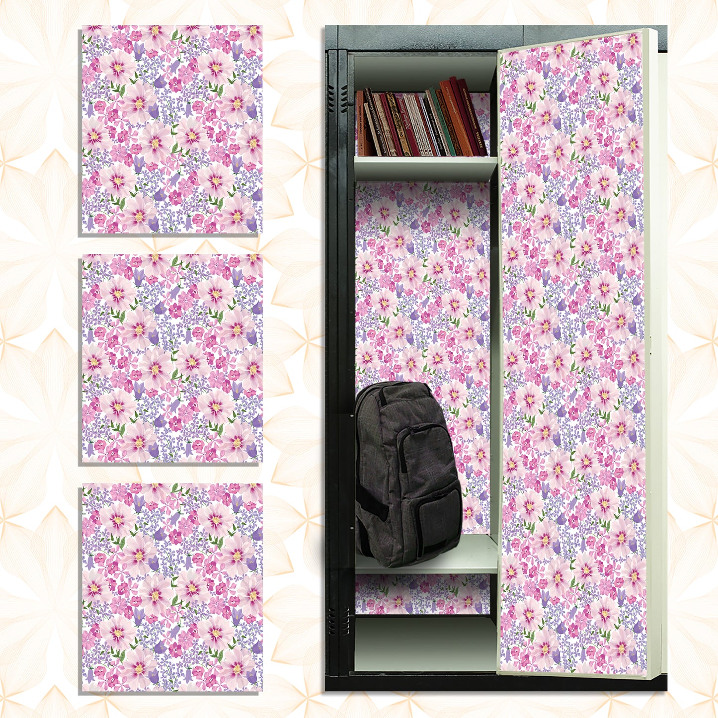 Magnetic Locker Wallpaper - Pack of 3 Sheets - (Flowers vg07)