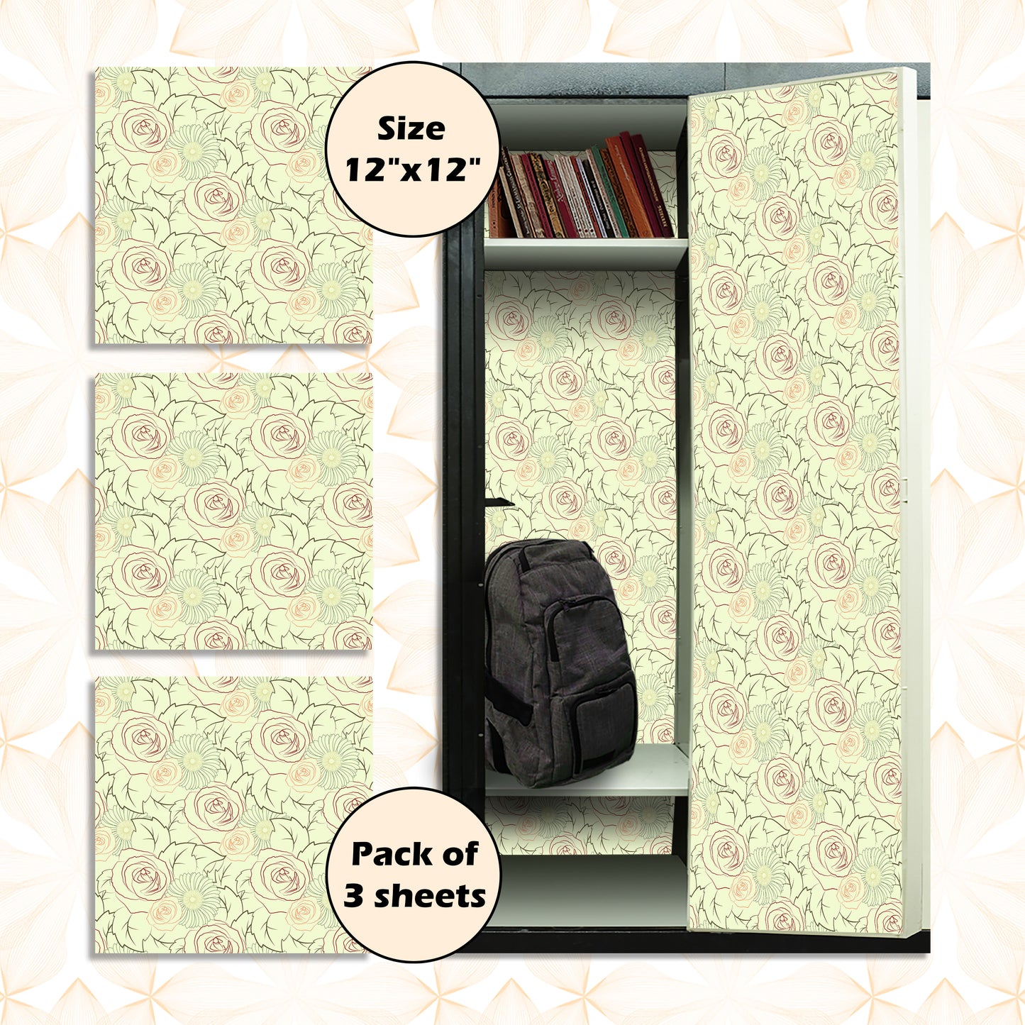 PELICAN INDUSTRIAL Deluxe School Locker Magnetic Wallpaper (Full Sheet Magnetic) - Full Cover Standard Half Lockers Pack of 12 Sheets - (Flowers vr69)