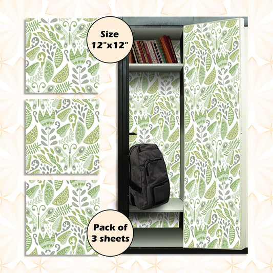 PELICAN INDUSTRIAL Deluxe School Locker Magnetic Wallpaper (Full Sheet Magnetic) - Full Cover Standard Half Lockers Pack of 12 Sheets - (Green Leaves vr44)