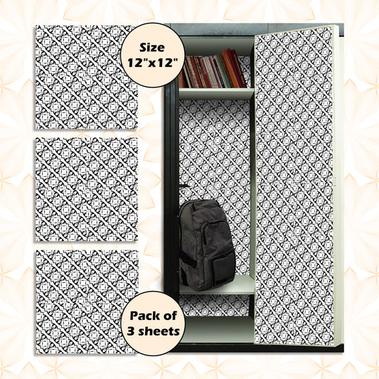 Deluxe School Locker Magnetic Wallpaper Full Cover Standard Half Lockers Pack of 12 Sheets - (Black and White Geometric vr48)