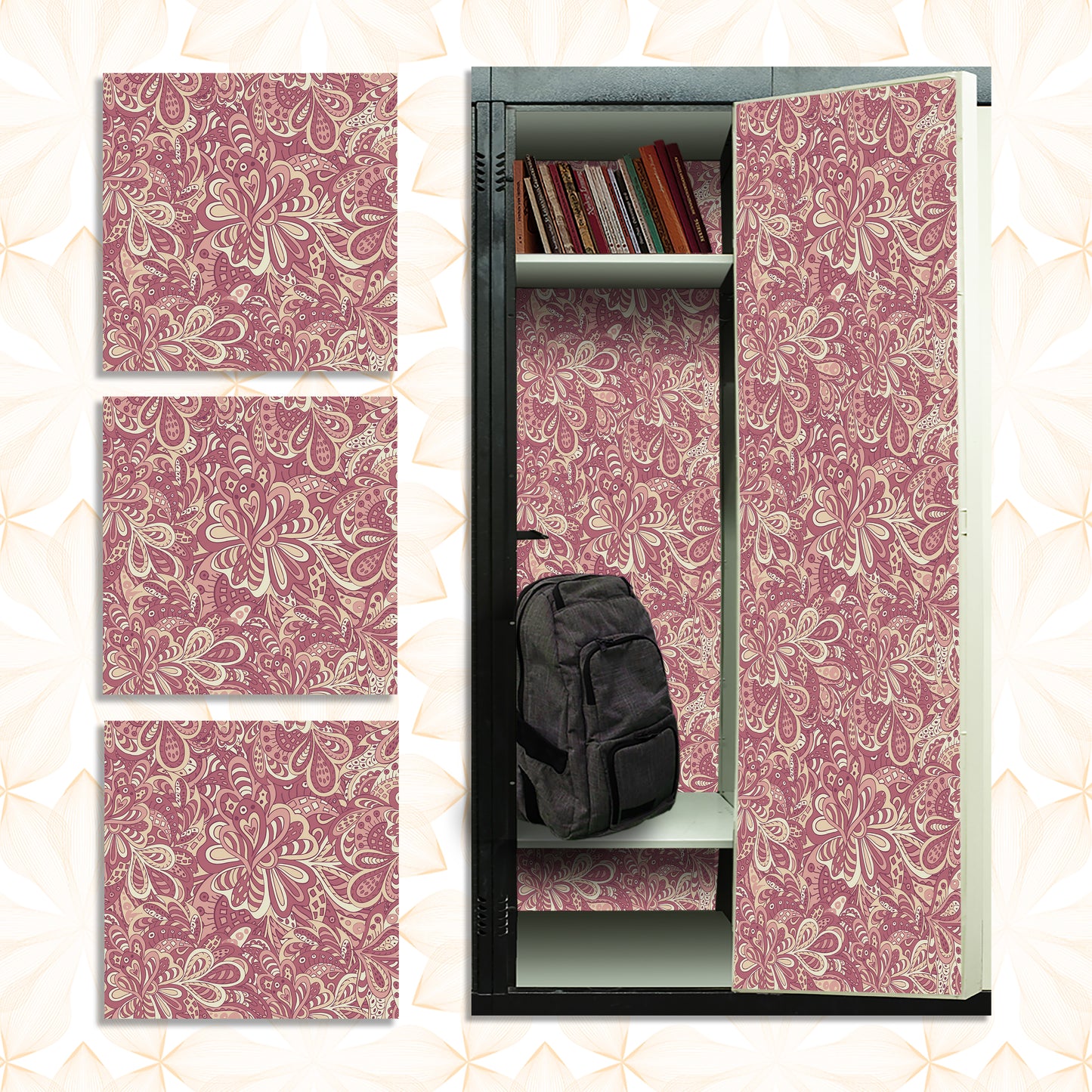 PELICAN INDUSTRIAL Deluxe School Locker Magnetic Wallpaper (Full Sheet Magnetic) - Full Cover Standard Half Lockers Pack of 12 Sheets - (Floral vr29)