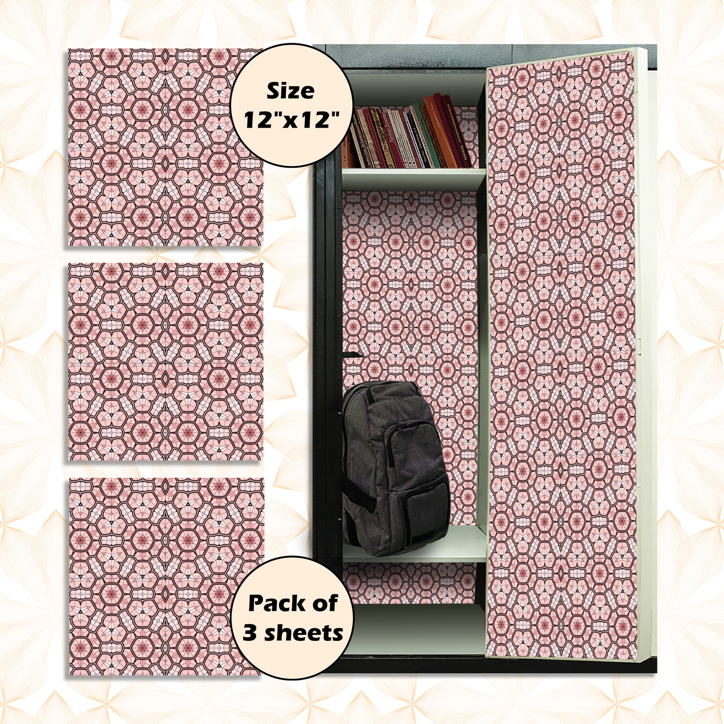 PELICAN INDUSTRIAL Deluxe School Locker Magnetic Wallpaper (Full Sheet Magnetic) - Full Cover Standard Half Lockers Pack of 12 Sheets - (Geometric vr56)