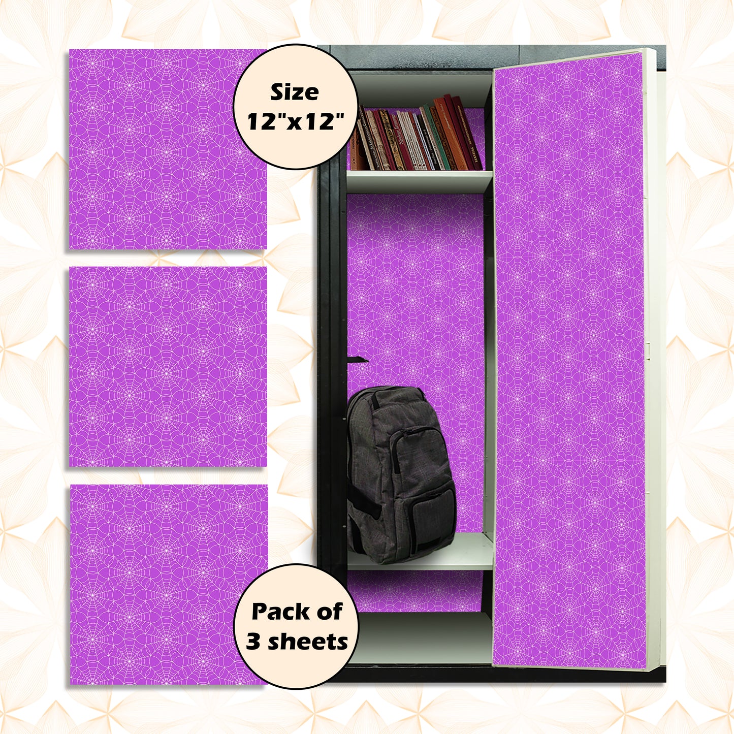 PELICAN INDUSTRIAL Deluxe School Locker Magnetic Wallpaper (Full Sheet Magnetic) - Full Cover Standard Half Lockers - Trimmable, Easy Install, Remove & Reuse - Pack of 12 Sheets - (Violet vr60)