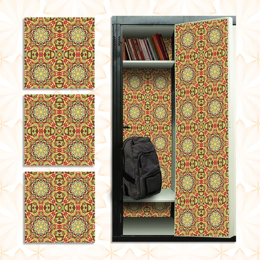 Deluxe School Locker Magnetic Wallpaper (Full sheet Magnetic) - Full Cover Standard Half Lockers - Trimmable, Easy Install, Remove & Reuse - Pack of 12 Sheets - (Yellow and Red Mandala vr30)