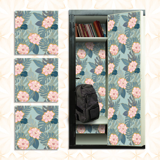 Deluxe School Locker Magnetic Wallpaper (Full sheet Magnetic) - Full Cover Standard Half Lockers - Trimmable, Easy Install, Remove & Reuse - Pack of 12 Sheets - (Tropical Leaves & Flowers vr34)