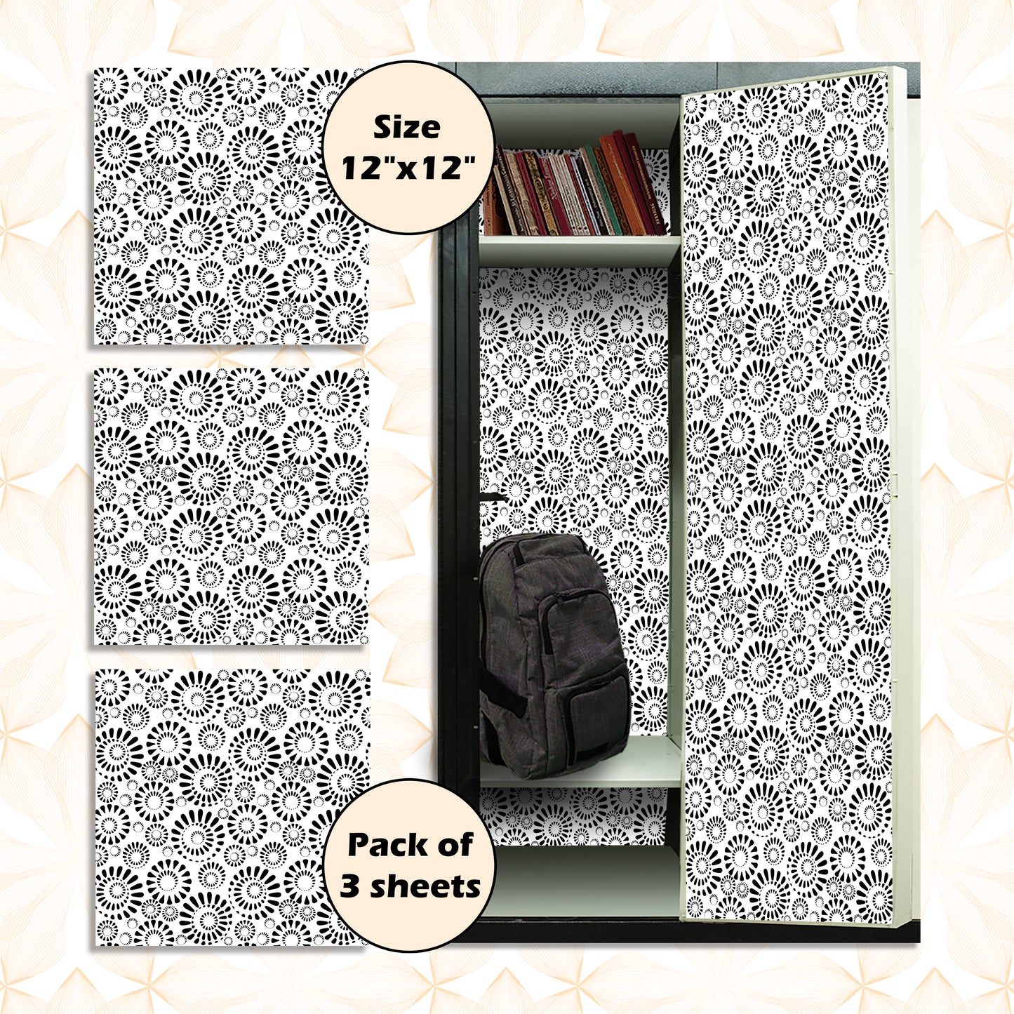 Deluxe School Locker Magnetic Wallpaper (Full sheet Magnetic) - Full Cover Standard Half Lockers - Trimmable, Easy Install, Remove & Reuse - Pack of 12 Sheets - Black and White vr67)