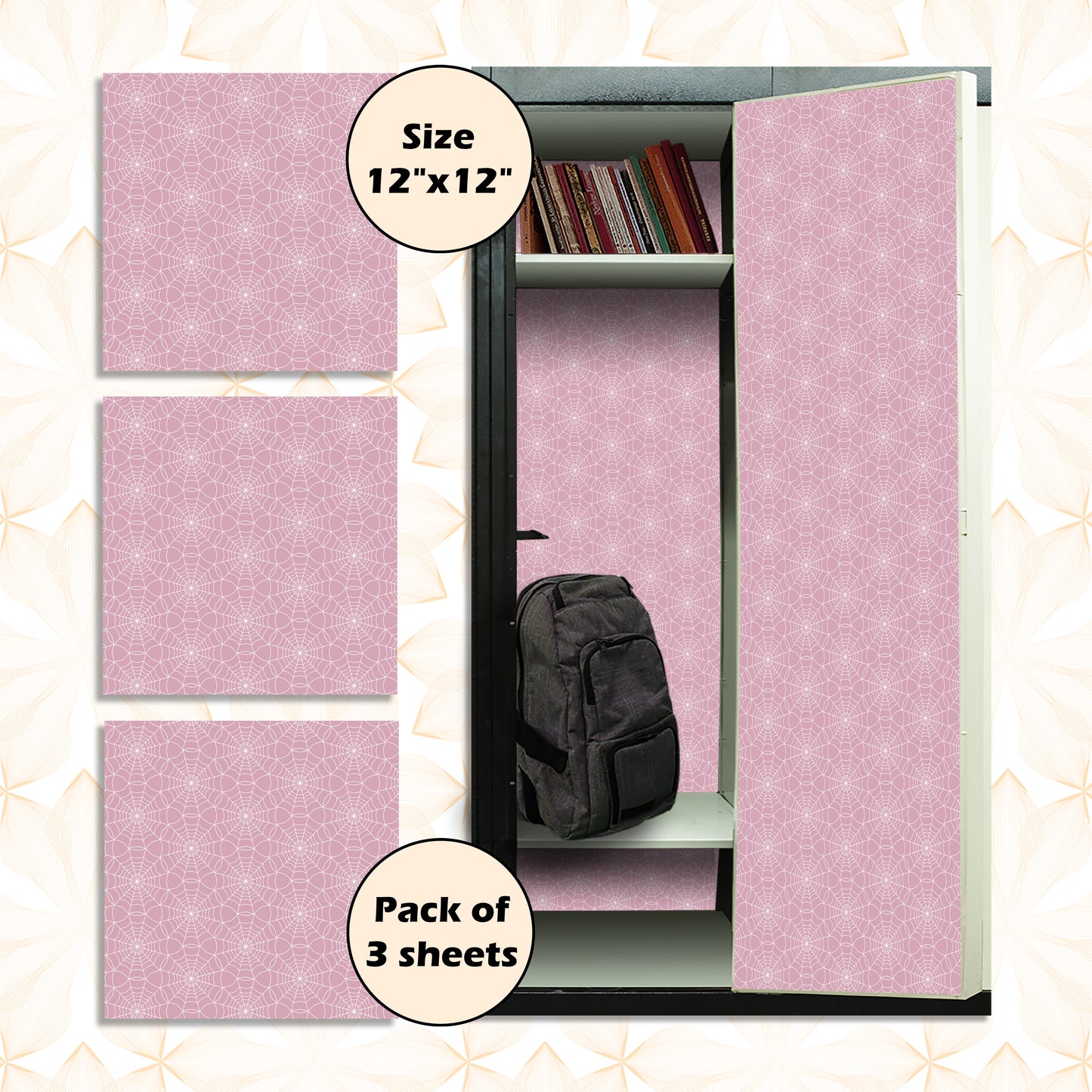 PELICAN INDUSTRIAL Deluxe School Locker Magnetic Wallpaper (Full Sheet Magnetic) - Full Cover Standard Half Lockers - Trimmable, Easy Install, Remove & Reuse - Pack of 12 Sheets - (Pink vr59)