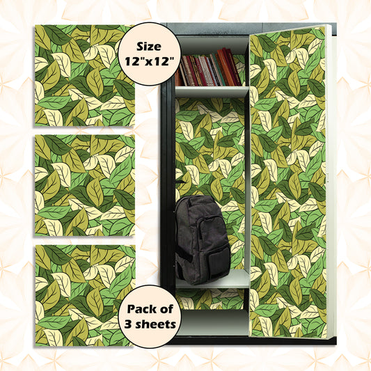 PELICAN INDUSTRIAL Deluxe School Locker Magnetic Wallpaper (Full Sheet Magnetic) - Full Cover Standard Half Lockers - Trimmable, Easy Install, Remove & Reuse - Pack of 12 Sheets - (Green Leaves vr51)