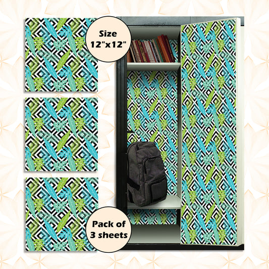 Deluxe School Locker Magnetic Wallpaper (Full sheet Magnetic) - Full Cover Standard Half Lockers - Trimmable, Easy Install, Remove & Reuse - Pack of 12 Sheets - (Tropical Leaves & Geometric vr47)