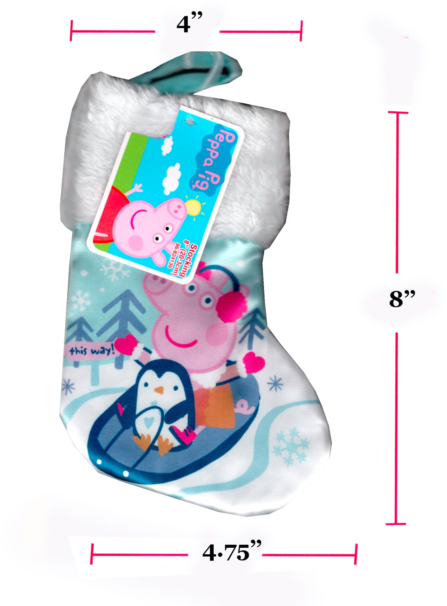 Peppa Pig - (Mini Size) 8" Printed Satin Christmas Stocking Plush Cuff