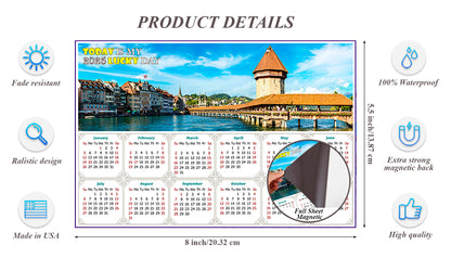 2025 Magnetic Calendar - Calendar Magnets - Today is my Lucky Day (Chapel bridge in Lucerne, Switzerland)