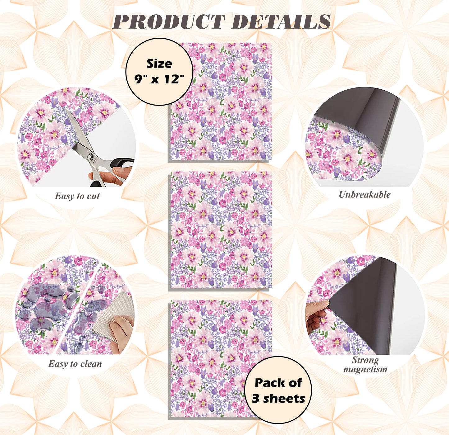 Magnetic Locker Wallpaper - Pack of 3 Sheets - (Flowers vg07)