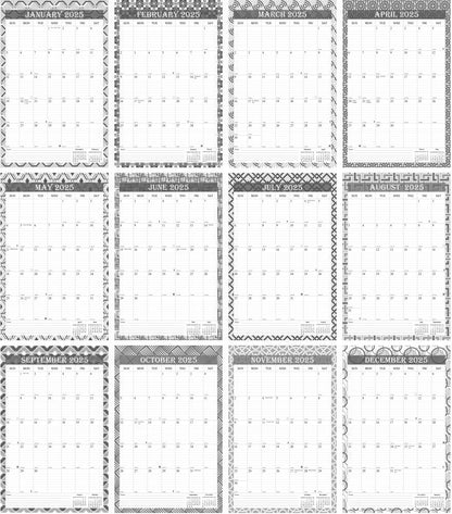 2025 Wall Calendar Spiral-Bound Twin-Wire Binding - 12 Months 03 B&W