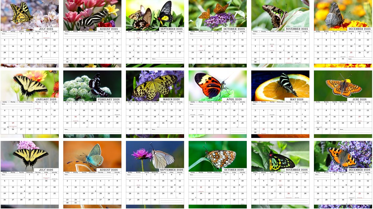 2025-2026 CD-Style Desk Calendar 18 Months Calendar (Butterflies)