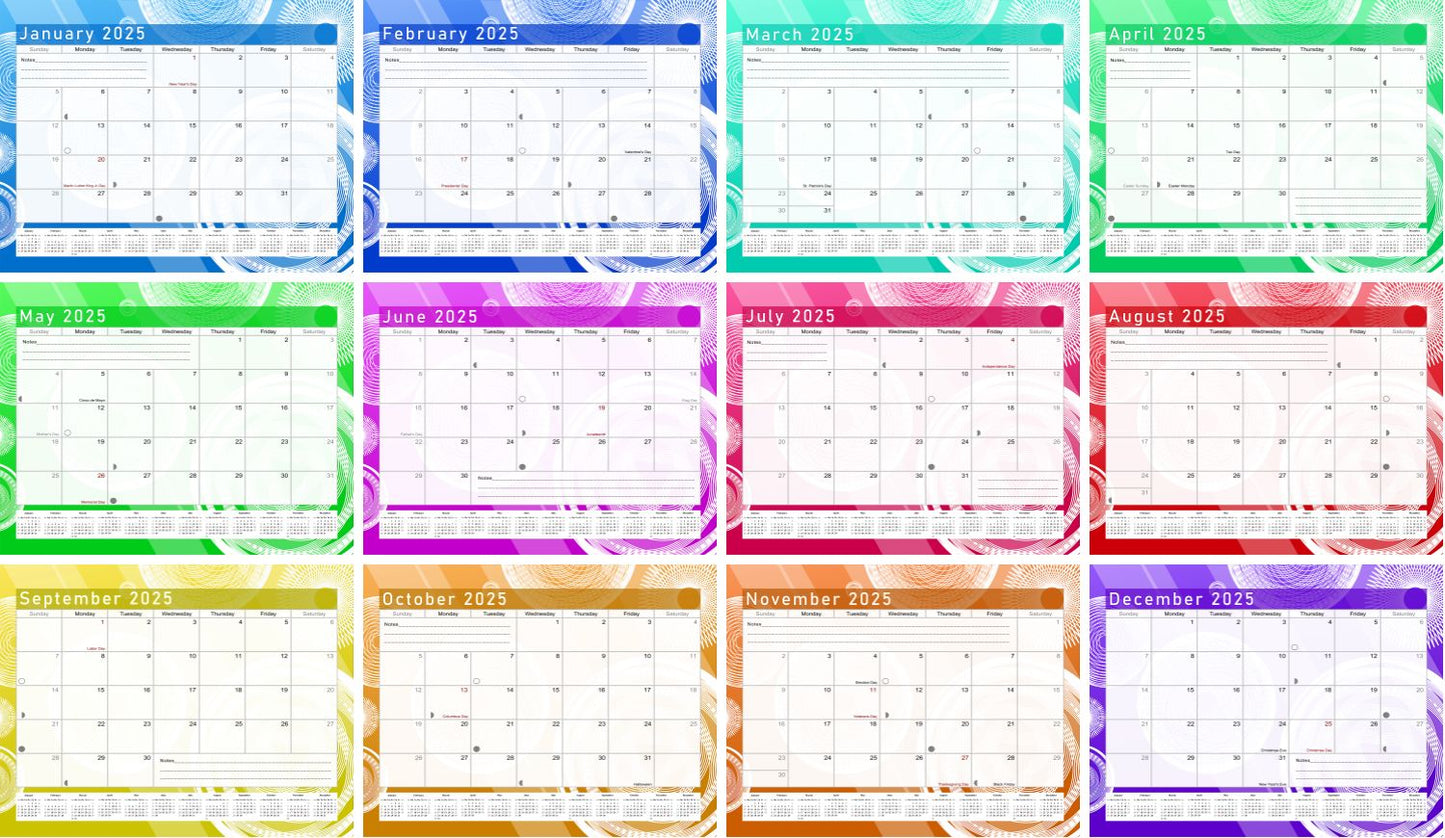 2024-2025 Monthly Spiral-Bound Wall / Desk Calendar - Desktop / Wall Blotter Calendar / Planner - (Edition #02)