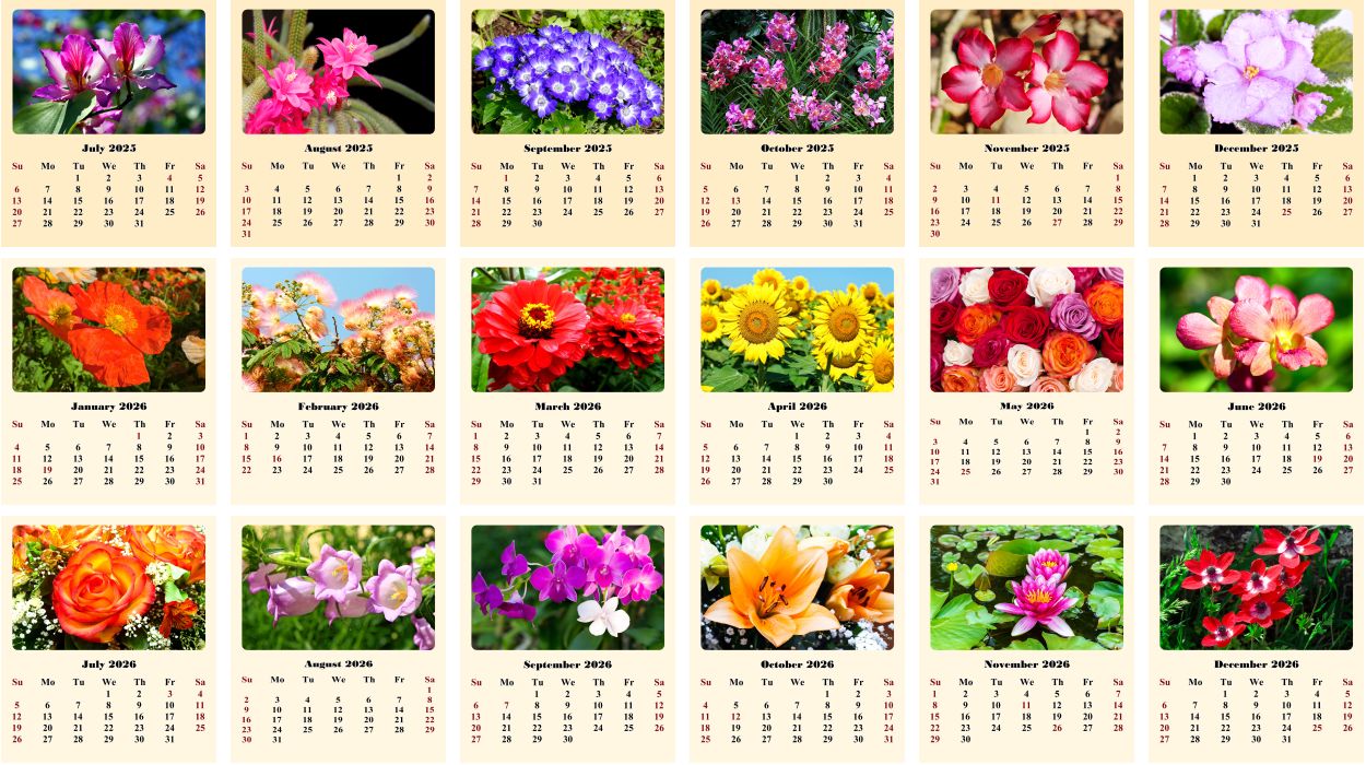 2025-2026 CD-Style Desk Calendar 18 Months Calendar (Flowers)