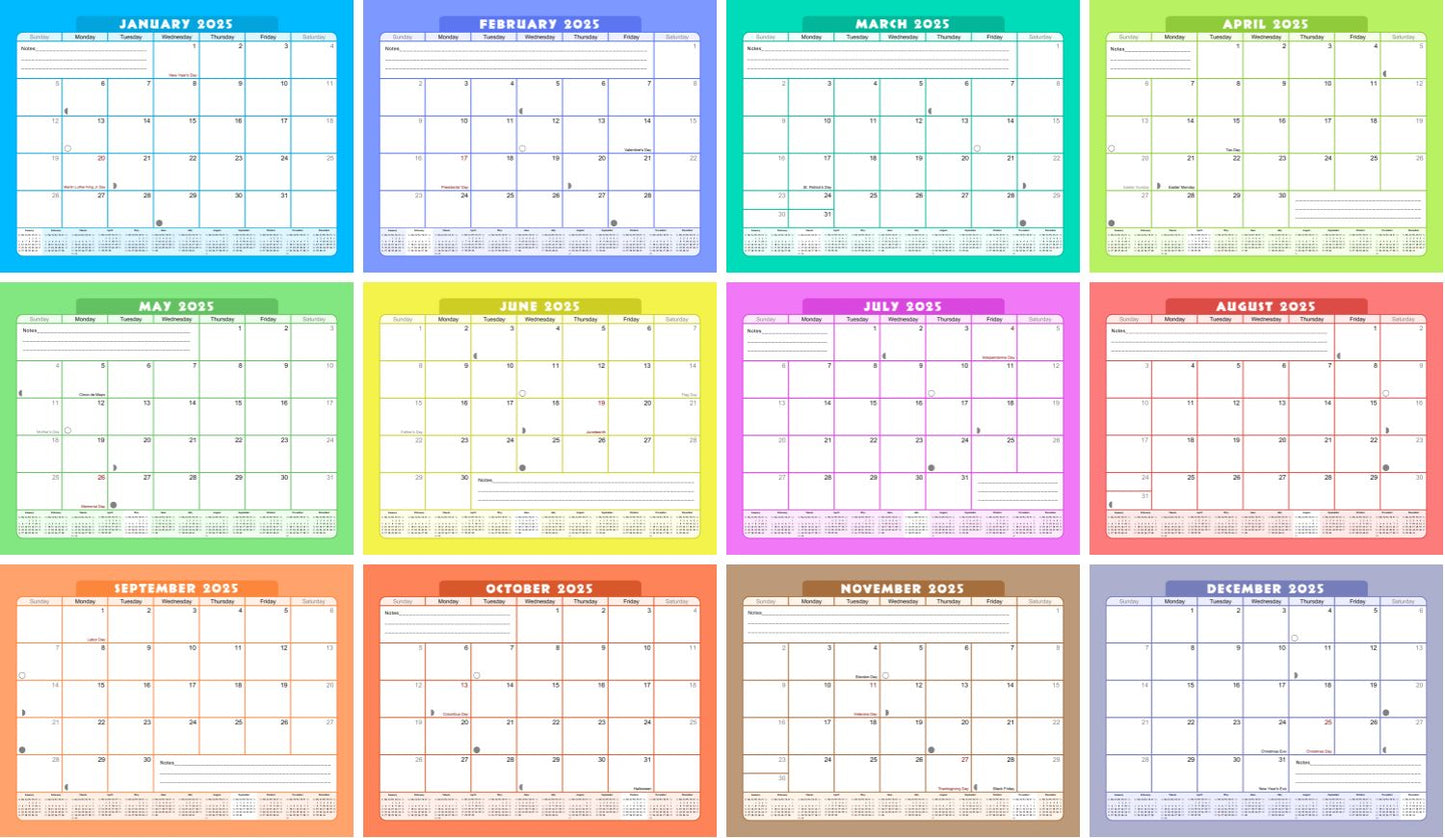 2024 - 2025 Student Calendar/Planner for 3-Ring Binder, Desk, or Wall - v007