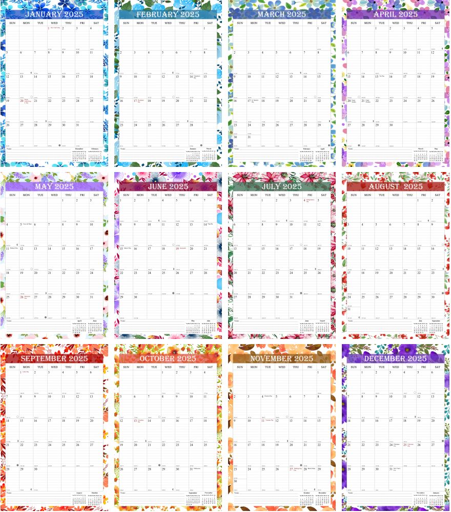 2025 Wall Calendar Spiral-Bound Twin-Wire Binding - 12 Months  01