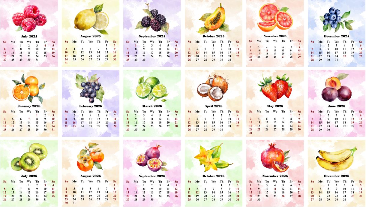 2025-2026 CD-Style Desk Calendar 18 Months Calendar (Fruits & Berrier)