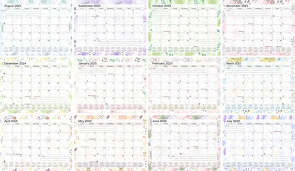 2024-2025 Academic Year 12 Months Student Calendar/Planner for 3-Ring Binder, Desk or Wall (Black & White Damask - Edition v001)