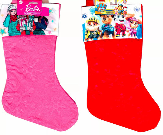 Paw Patrol v2 & Barbie - Kids Felt Holiday Stocking Home Decor (Set of 2)