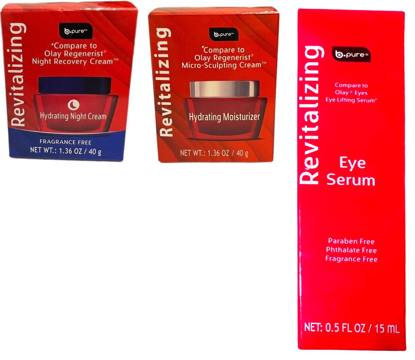 b pure Revitalizing Eye Serum, Hydrating Moisturizer, Night Cream (Set of 3)