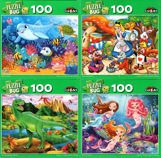 Mermaid Princess, Dinosaur, Alice, Dolphin - 100 Piece Jigsaw Puzzle (Set of 4)